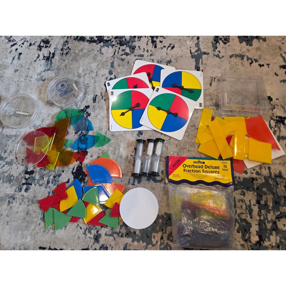Huge Overhead Math Manipulative Lot - Fraction Circles Squares Spinners‎ Timers